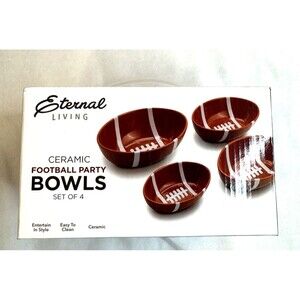 Eternal Living Football Party bowl ceramic set Of 4